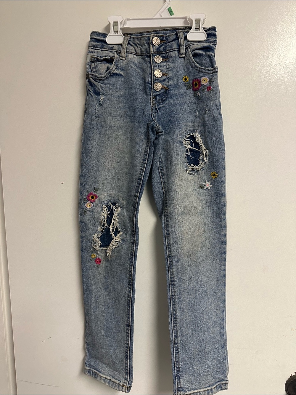 Cat & Jack Light Blue Embroidered Distressed Skinny Jeans